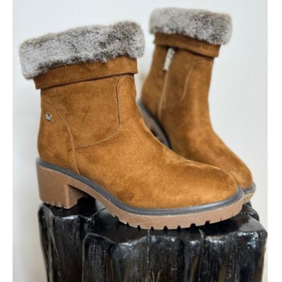 Womens Suede Faux Fur Ankle Boots Side Zip Round Toe Size 9-8.5 US Brown - Picture 4 of 5